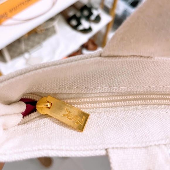 Yves Saint Laurent Parfum White Canvas Tote with Black Monogram/Embroidered - Picture 10 of 12